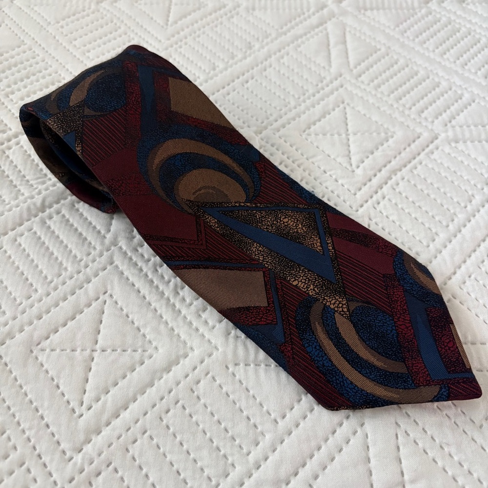 Vintage Belvedere Power Tie | Red Navy Gold Geometric Abstract Art Deco 80s 90s